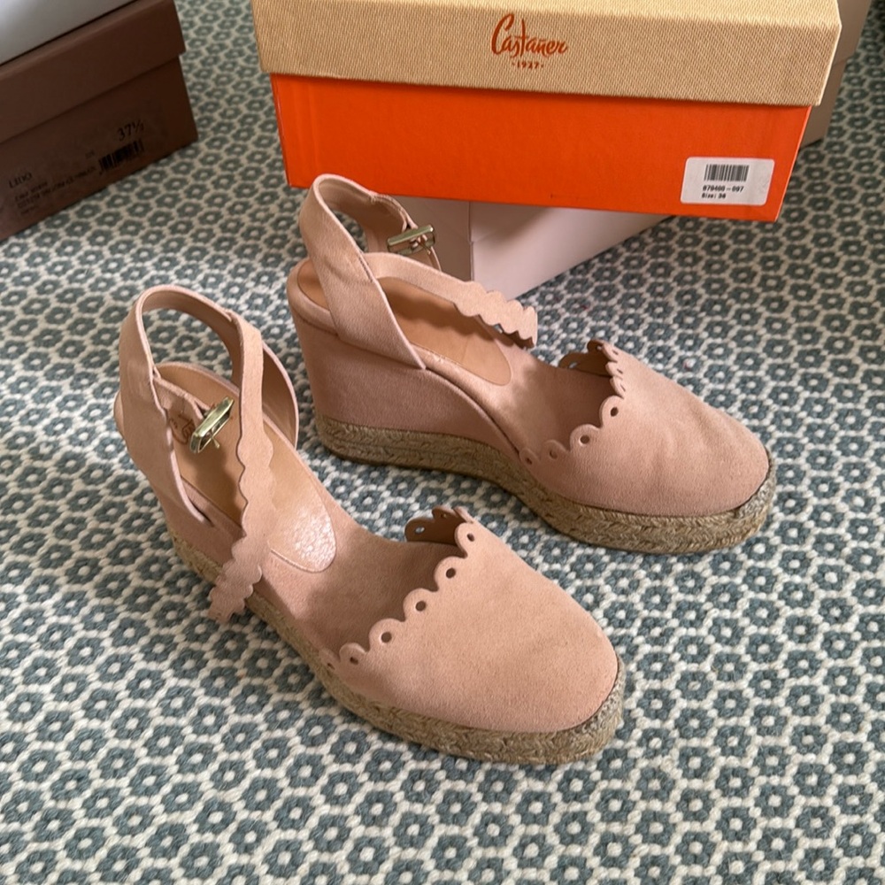 Castaner pink scalloped wedge espadrille 38